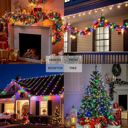Joiedomi LED Christmas String Lights,2×50 Count 32.6FT Battery Operated Christmas Tree Fairy Lights with 8 Modes,Multifunction Green Wire for Xmas Decor Party Holiday House,Multicolor