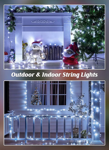 Brightown 2 Pack Solar Christmas Lights Outdoor, Total 92FT 240 LED Solar String Lights Outdoor Waterproof Green Wire with 8 Modes, Solar Fairy Light for Garden Yard Patio Party Decors, Cool White