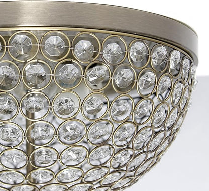 Elegant Designs FM1000-ABS-2PK Elipse Crystal 13 Inch Modern Metal 2 Light Bowl Shaped Ceiling Flush Mount Fixture 2 Pack, Antique Brass