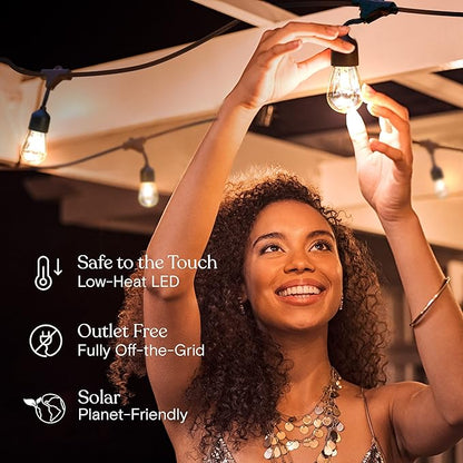 Brightech Ambience Pro 27 Ft Solar Powered Outdoor String Lights - Commercial Grade Waterproof Patio Lights with Edison Bulbs, Shatterproof LED String Lights for Patio - 1W, Warm White, 12 Bulbs