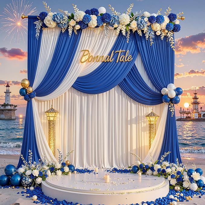 20ft x 10ft Wrinkle Free Royal Blue Backdrop Curtain for Party, Polyester Royal Blue Photo Backdrop Drapes 4 Panels 5x10ft for Birthday Photography Background Weddings Baby Shower Party