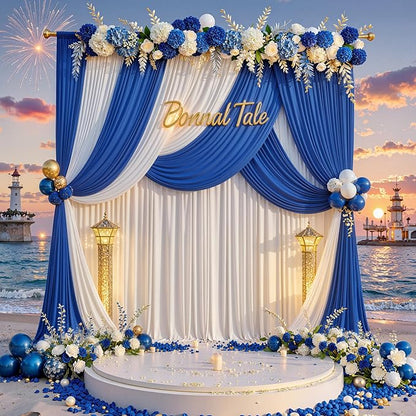 20ft x 10ft Wrinkle Free Royal Blue Backdrop Curtain for Party, Polyester Royal Blue Photo Backdrop Drapes 4 Panels 5x10ft for Birthday Photography Background Weddings Baby Shower Party