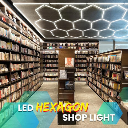 Car Detailing Led Garage Light,15 Hexagonal Grid Systems Led Shop Lights for Garage/ Workshop with White Border, IP54 2 Year Warranty AC 100-240V(15.88 fts x 7.98 fts )