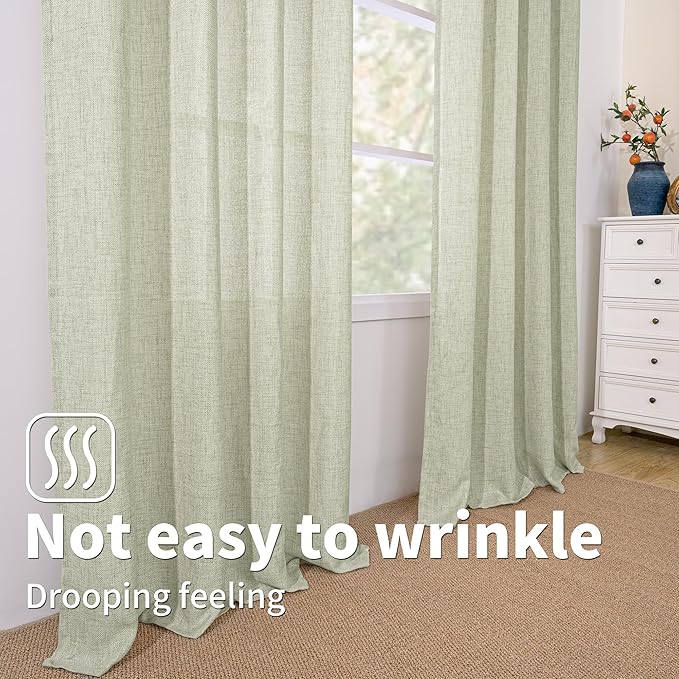 BGment Sage Green Linen Curtains 95 Inch Long for Living Room - Burlap Textured Light Filtering Window Treatments Grommet Sheer Drapes for Farmhouse, 2 Panels, 52 X 95 Inch