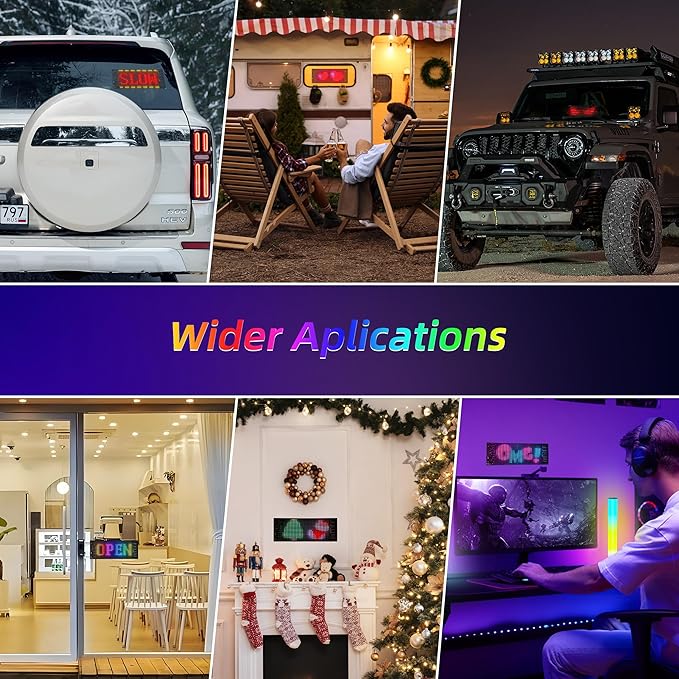 Mini LED Sign for Car - Devil Eyes Light for Motorcycle, Flexible Programmable 7"x3" LED Matrix Panel for Advertising & DIY Use,App & Remote Control