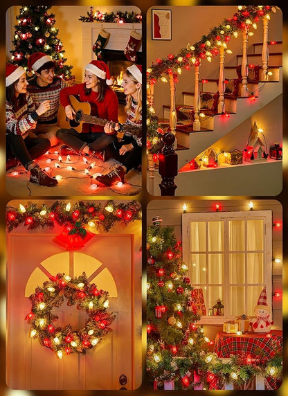 100 Feet Led Christmas Lights, Red and Warm White C9 Christmas String Lights Outdoor, 100 Strawberry Bulbs Connectable UL Certified for Indoor Outdoor Roofline Patio Holiday Party Backyard Decor