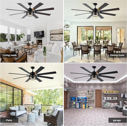 72 Inch Farmhouse Ceiling Fan with Lights and Remote Large Rustic Ceiling Fan Industrial Black Caged Fandelier Chandelier Light, Reversible Quiet DC Motor 6 Speeds for Indoor Outdoor