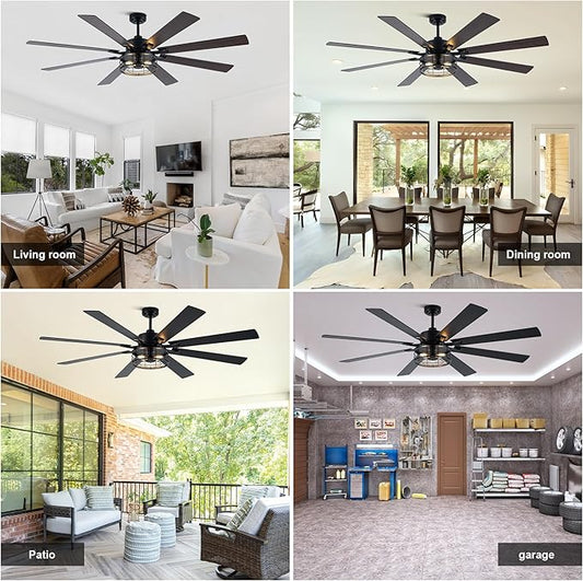 72 Inch Farmhouse Ceiling Fan with Lights and Remote Large Rustic Ceiling Fan Industrial Black Caged Fandelier Chandelier Light, Reversible Quiet DC Motor 6 Speeds for Indoor Outdoor