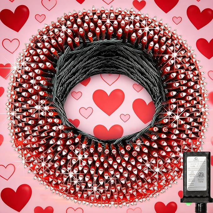 WUXYIYANG 1500 LED 470FT Red Valentine Lights, 12 Pro Modes and Timer Memory & Dimmable, Plug in Indoor Valentine Room Light for for Xmas Bedroom Yard Tree Wedding Party Outdoor Waterproof Decor (Red)