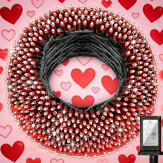 WUXYIYANG 1500 LED 470FT Red Valentine Lights, 12 Pro Modes and Timer Memory & Dimmable, Plug in Indoor Valentine Room Light for for Xmas Bedroom Yard Tree Wedding Party Outdoor Waterproof Decor (Red)
