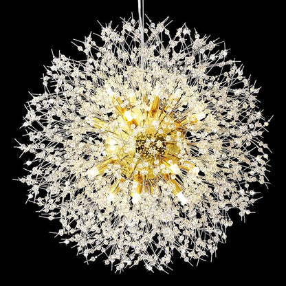 Qamra Modern Crystal Gold Chandeliers, Firework Dandelion Sputnik Chandelier Light Fixture Pendant Lighting for Dining Room, Bedroom, Kitchen, Living Room(16-Light, Gold)