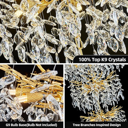 Modern Tree Branch Crystal Chandelier 91" Gold Luxury Large Pendant Lighting 25-Light Contemporary K9 Crystal Chandeliers for Dining Room Kitchen Living Room Foyer Entryway (Gold, H91-Round)
