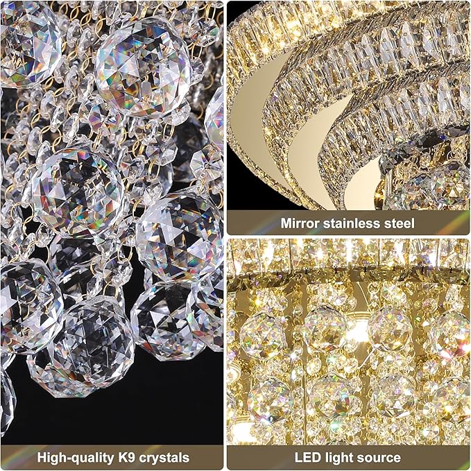Miuyhji 40" LED Crystal Raindrop Ceiling Light,Rose Gold, Large Elegant Semi Flush Mount Chandelier Light Fixture with Remote Control for Living Room Kitchen Bedroom Hallway Entryway Foyer(Dimmable)