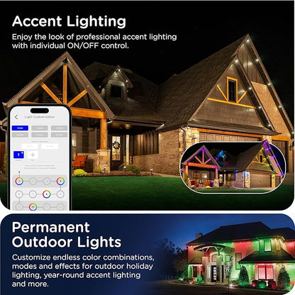 Enbrighten Vibe Eternity Permanent Outdoor Lights for House, 50ft, 36 RGBWIC LEDs, Close Spacing, 33lm, Color Changing, Christmas, Eave Lighting, Smart App, Works with Alexa, Google Home, 81102