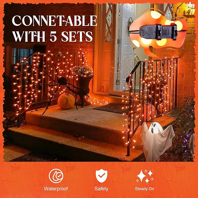 woohaha Outdoor Halloween Lights(23 Feet,100 Count)-Incandescent Orange Christmas Lights with Black Wire,Mini Orange String Lights Connectable for Patio,Garden,Tree,Party, Halloween Decoration
