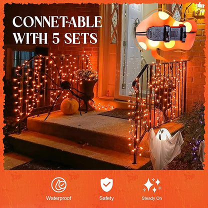 woohaha Outdoor Halloween Lights(23 Feet,100 Count)-Incandescent Orange Christmas Lights with Black Wire,Mini Orange String Lights Connectable for Patio,Garden,Tree,Party, Halloween Decoration
