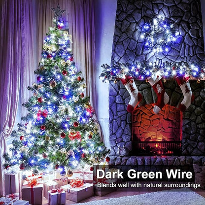 Blue and White Christmas Lights Outdoor, 100FT 300 LED String Lights for Outside Waterproof with 8 Modes, Connectable Plug in Fairy Lights for Indoor Patio Garden Xmas Tree Party Decorations