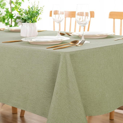 DWCN Rectangle Faux Linen Tablecloth - Waterproof Spill-Proof Wrinkle and Stain Resistant Table Cloth Washable Decorative Farmhouse Table Cover for Kitchen Dining Party, 60 x 84 Inch, Sage Green