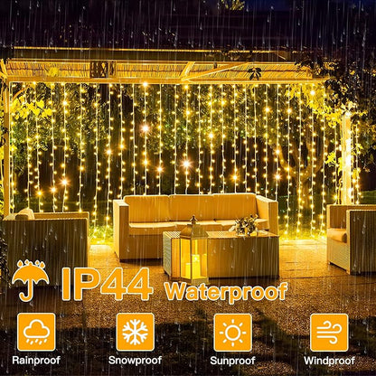 Ollny Curtain Lights 6.6x6.6ft, 200 LED String Lights with Remote 8 Modes Dimmable Timer, USB Power Fairy Light for Bedroom Backdrop Indoor Wall Window Christmas Decorations, Warm White
