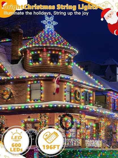 BrightChristmas 600 LED 196 FT Christmas Lights, Waterproof Outdoor String Lights with Remote and Timer, Christmas Tree Lights with 8 Modes Dimmable, Fairy Lights for Holiday Decor (Multicolor)