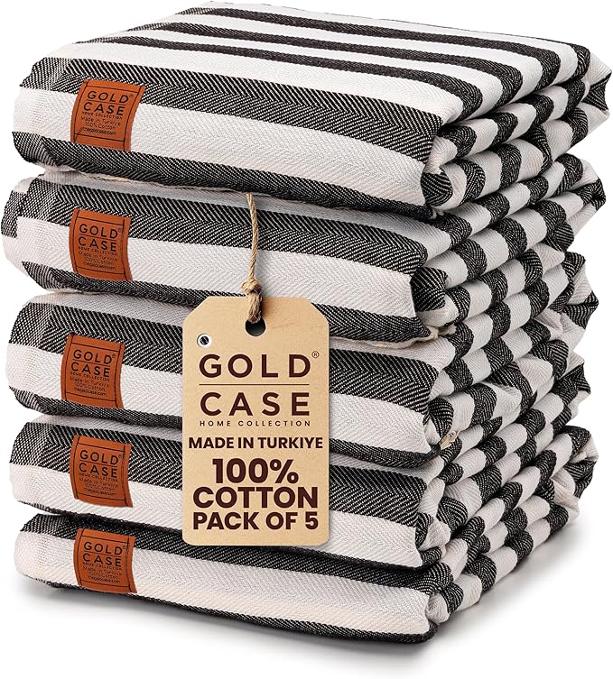 Gold CASE Turkish Beach Towel Set of 5 – 100% Cotton Beach Towels Oversized 70x38'' – MYRA Quick Dry Swim Towel – Lightweight Turkish Towels Set in Black