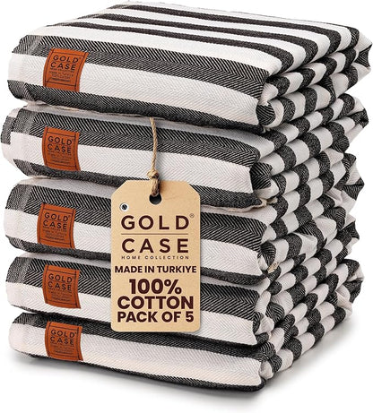 Gold CASE Turkish Beach Towel Set of 5 – 100% Cotton Beach Towels Oversized 70x38'' – MYRA Quick Dry Swim Towel – Lightweight Turkish Towels Set in Black