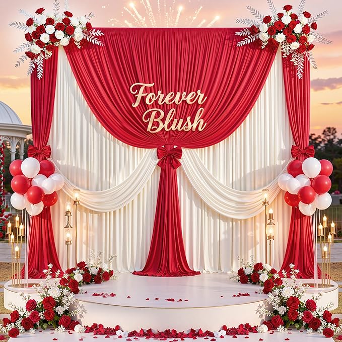 10ft x 10ft Red Backdrop Curtains for Party Wedding Wrinkle Free Red Photo Curtains Backdrop Drapes Fabric Decoration for Birthday Party Baby Shower Christmas 5ft x 10ft 2 Panels