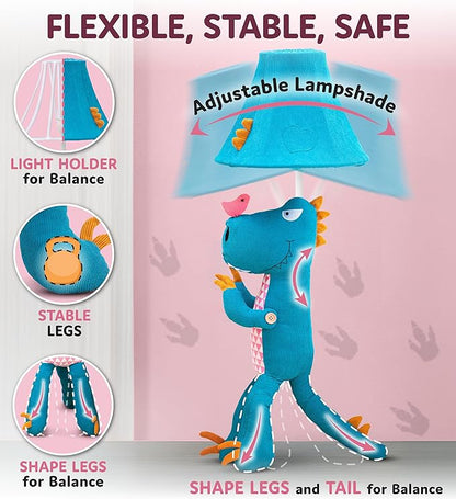 Dinosaur Girls Lamp for Kids Room - 27", Kids Lamp for Girls Bedroom - Cute Christmas Gifts, Birthday Gifts for All Ages: Toddler Boys, Children, Grandkids 3 4 5 and Up Years Old, Sister, Brother