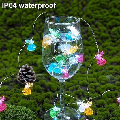 Easter Decorations Lights String 10ft 30 LEDs Bunny Light Easter String Lights Battery Operated with Remote 3D Rabbit Shaped Bunny Decor for Indoor Outdoor Home Party Bedroom