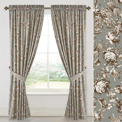 StangH Vintage Velvet Floral Curtains for Bedroom, Rose Pattern Printed Curtains with Classic Style Energy Efficient Decorative Panels for Sliding Door,Pea Green, W52 x L84, 2 Panels