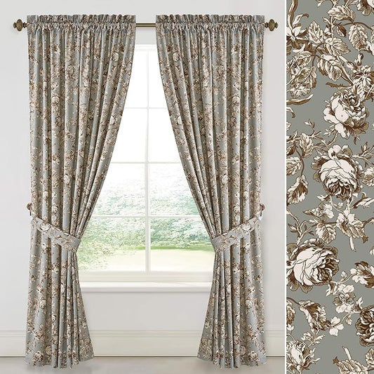 StangH Vintage Velvet Floral Curtains for Bedroom, Rose Pattern Printed Curtains with Classic Style Energy Efficient Decorative Panels for Sliding Door,Pea Green, W52 x L84, 2 Panels
