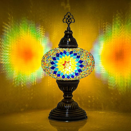 Turkish Mosaic Lamp with Bulb – Handmade Star Fire Stained Glass Table Light, Antique Bohemian Vintage Decor for Bedroom or Living Room, E12 Socket
