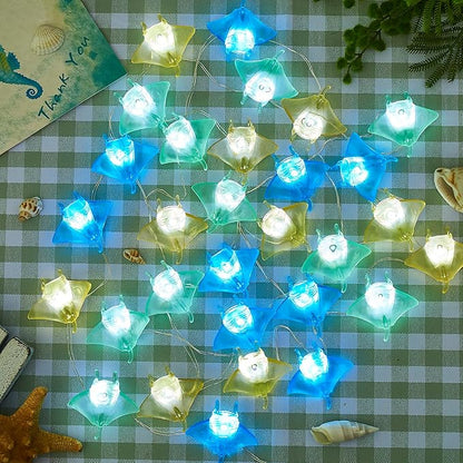Sea Life Decor Ocean Fish Manta Ray String Lights Indoor Outdoor Nautical Theme Ocean Beach Decorative Lights Cute Marine Life Fairy Lights 30LED 10ft Battery Operated for Bedroom Garden Camp Tent