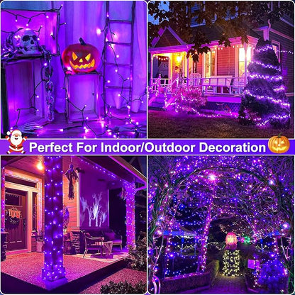 Purple String Lights Outdoor, 100FT 300 LED String Lights for Outside Waterproof with 8 Modes, Connectable Plug in Fairy Light Green Wire for Indoor House Patio Garden Party Decorations