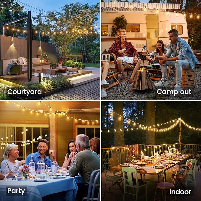OHLUX 35FT Solar Globe String Lights Outdoor, Waterproof Solar Patio Lights with Remote, 17 Shatterproof LED Filament ST38 Bulbs, 2200K Soft White Dimmable Edison Hanging Lights for Gazebo Deck