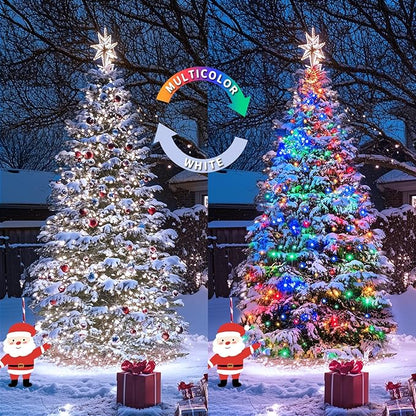 JMEXSUSS 2 Pack Solar String Lights Outdoor Waterproof, Total 66 FT 200 LED Solar Christmas Lights Outdoor, Twinkle Light for Christmas Tree Outside Garden Yard Xmas Decor, White to Multicolor