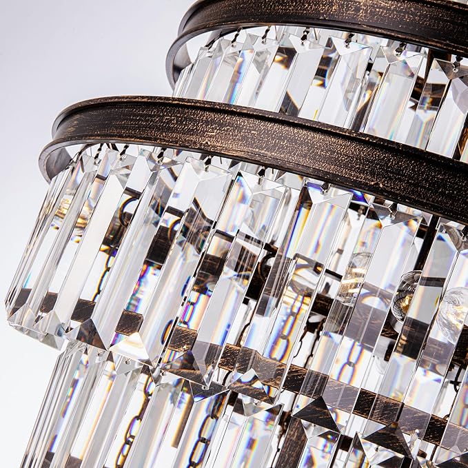 Wellmet Antique Gold Crystal Chandelier, 7-Tier Large Vintage Luxury Crystal Chandelier, Bronze Crystal Pendant Light for Living Room, Dining Table, Foyer, Drawing Room, Hallway, Entryway, Restaurant