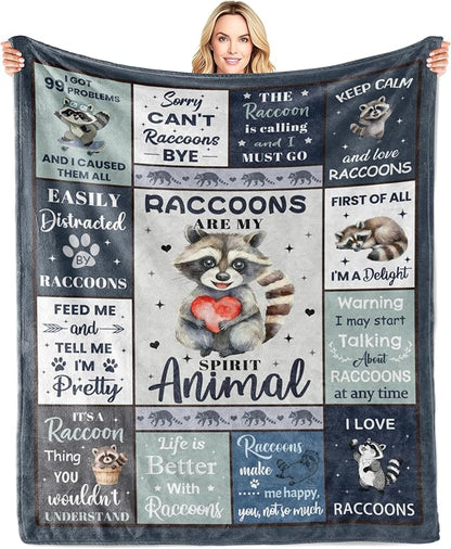 Raccoon Blanket, Cute Raccoon Gifts for Women and Girls, Soft Breathable Flannel Throw Blanket 60x50in, Aesthetic Raccoons Decor for Bedroom, Cozy Raccoons Gifts for Birthday & Animal Lovers
