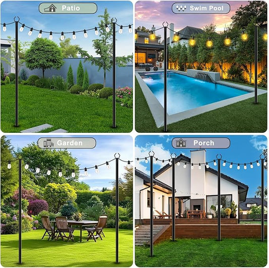 4 Pack 10FT String Light Poles,Metal with Fork Lights Poles for Outdoor String Light, Rustproof Heavy Duty for Outside Garden,Patio,Wedding,Backyard,Deck,Party