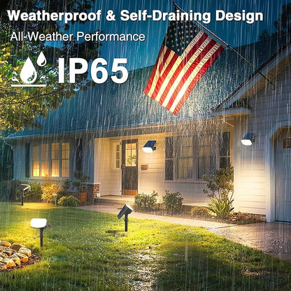 Solar Lights Outdoor Waterproof IP65, Super Bright LED with Lens, 3000K 2 Lighting Modes, Solar Powered Yard Garden Solar Spot Lights for Outside Landscape Auto On/Off -4 Pack