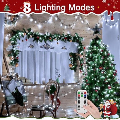 394FT 1200 LED Christmas Lights Outdoor, White Christmas Tree Lights Plug in, 8 Modes Twinkle String Light for Bedroom Wedding Party Ceiling Xmas Home Decorations