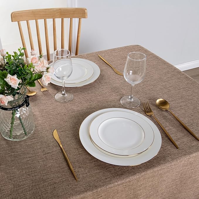 Hiasan 2 Pack Faux Linen Rectangle Tablecloth - Wrinkle and Stain Resistant Washable Table Cloth for Kitchen Dining Room Holiday Table Cover for Party Dinner, Khaki, 54 x 108 Inch