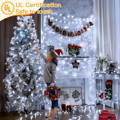 Ollny Christmas Lights Outdoor Waterproof, 1000LED 328FT Super Long String Lights with Remote 3 Timer, Plug in 8 Modes Fairy Light for Outside House Bedroom Xmas Decorations, Cool White