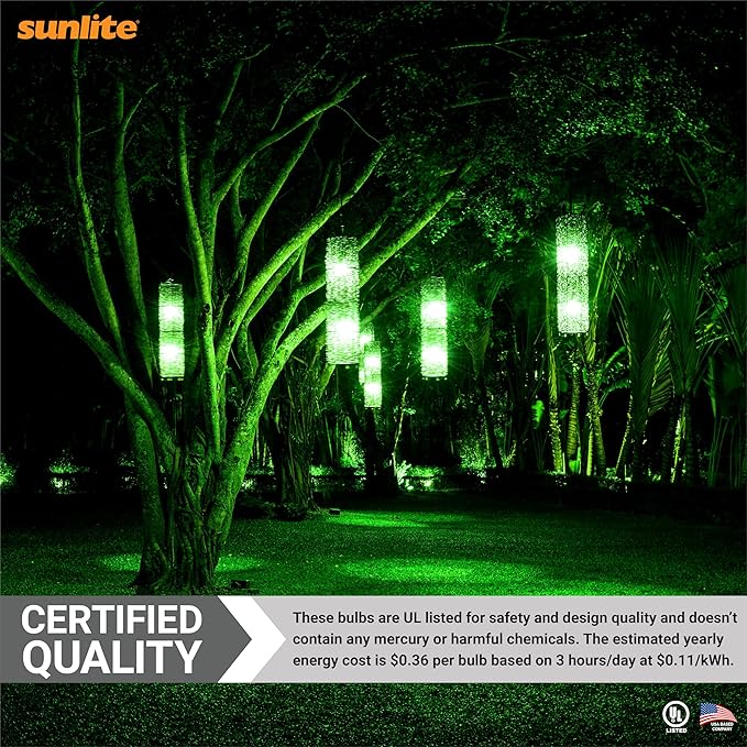 Sunlite 80146 LED A19 Colored Light Bulb, 3 Watts (25w Equivalent), E26 Medium Base, Non-Dimmable, UL Listed, Party Decoration, Holiday Lighting, 1 Count, Green (Pack of 2)