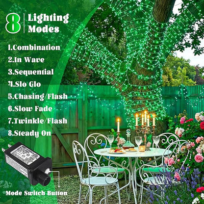 66FT 200 LED Outdoor String Lights, Plug in Christmas Lights Indoor Waterproof with 8 Modes, Connectable Clear Wire Fairy Twinkle Lights for Outside Home Patio Yard Party Holiday Decorations, Green