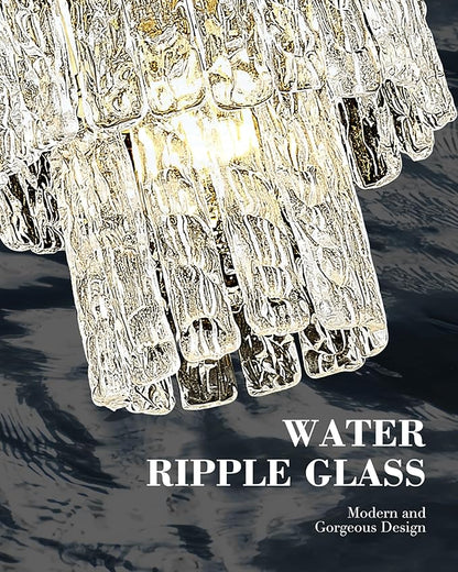 Water Ripple Gold Chandelier, 2-Tier 10'' Pendant Lights Kitchen Island, Vintage Chandeliers for Dining Room Kitchen Island Bedroom Entryway, CC4848-1P-PG