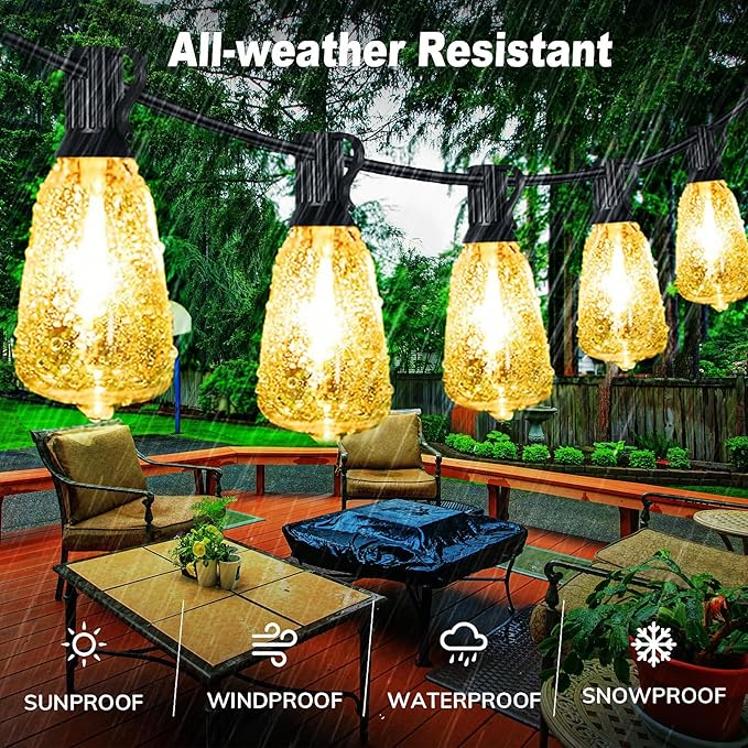 Jedavai Upgraded LED Outdoor String Lights 210Ft Shatterproof Waterproof ST38 Vintage Edison Bulbs Patio Lights Energy Saving Hanging Outdoor for Christmas Porch Deck Garden Backyard Wedding Party