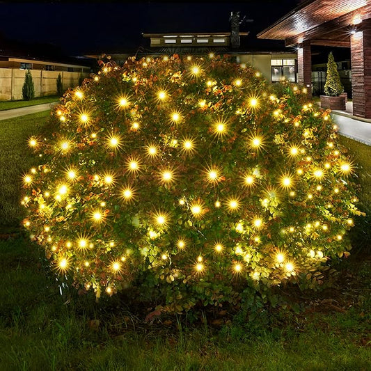 Dirnun Led Christmas Net Lights Outdoor Christmas Lights WarmWhite 160LED 5ftx7ft, Waterproof Outdoor Indoor Fairy Mesh Net Light for Xmas Party, Yard, Patio, Trees, Shrubs, Bushes Decorations