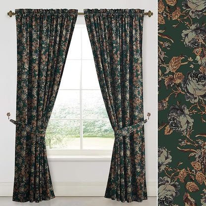 StangH Green Curtains 96 inches Soft Velvet Retro Floral Room Darkening Thermal Insulated Sliding Door Panels Christmas Home Decoration for Backdrops/Bedroom, W52 x L96, 2 Panels