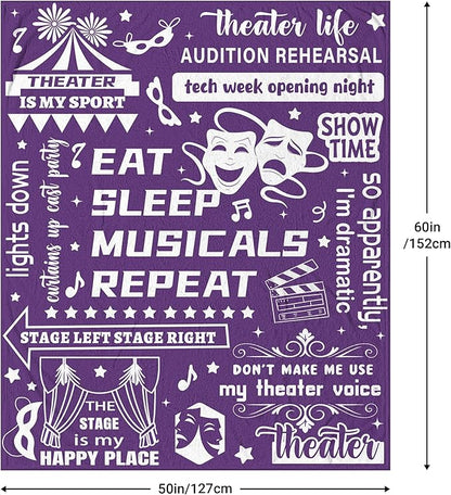 Theater Gifts Blanket 60"x50", Musical Theater Gifts, Gifts for Theatre Lovers, Broadway Musical Blanket for Women, Christmas Birthday Gift for Actors